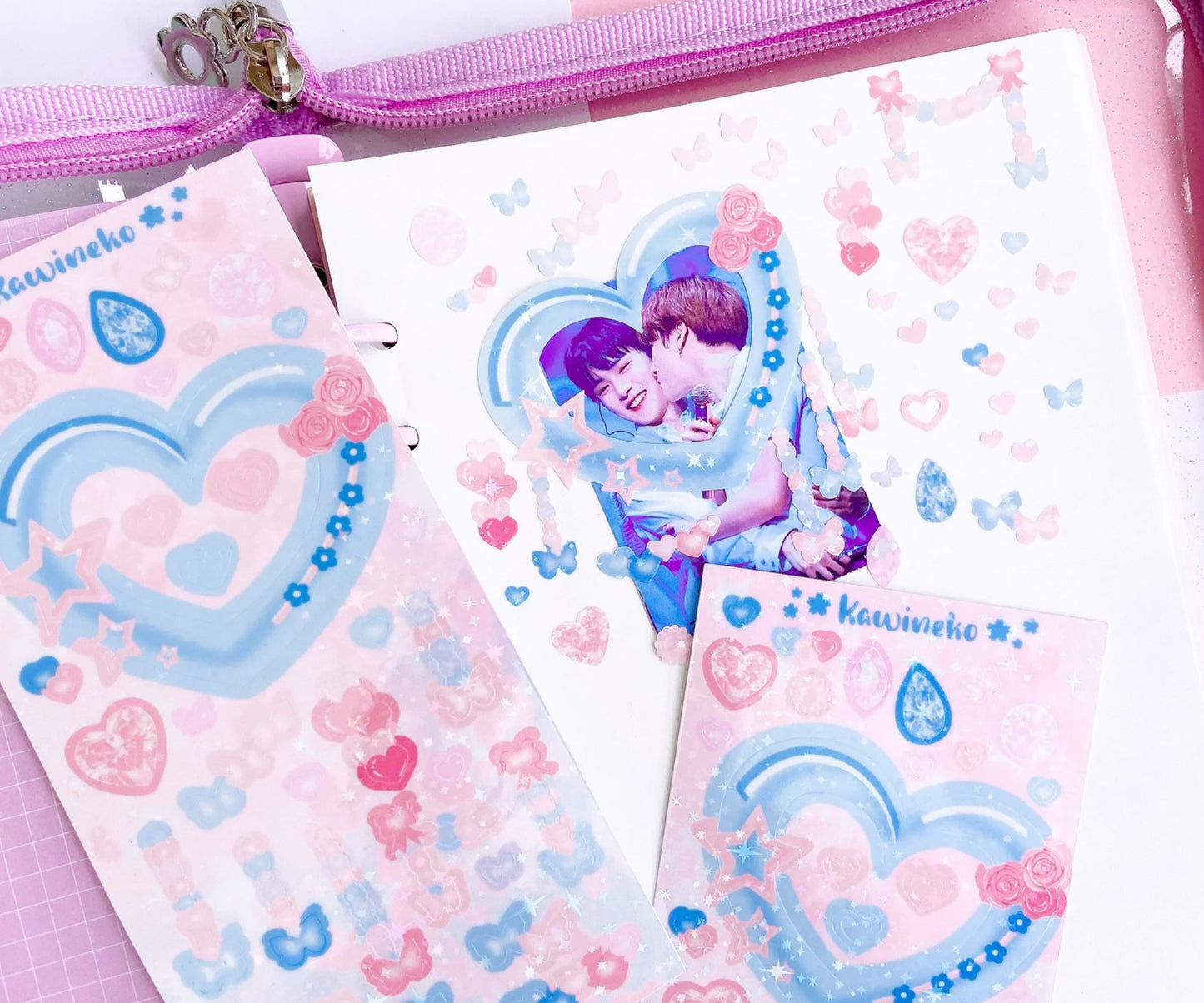 Soft pastel heart frame and decos sticker sheets