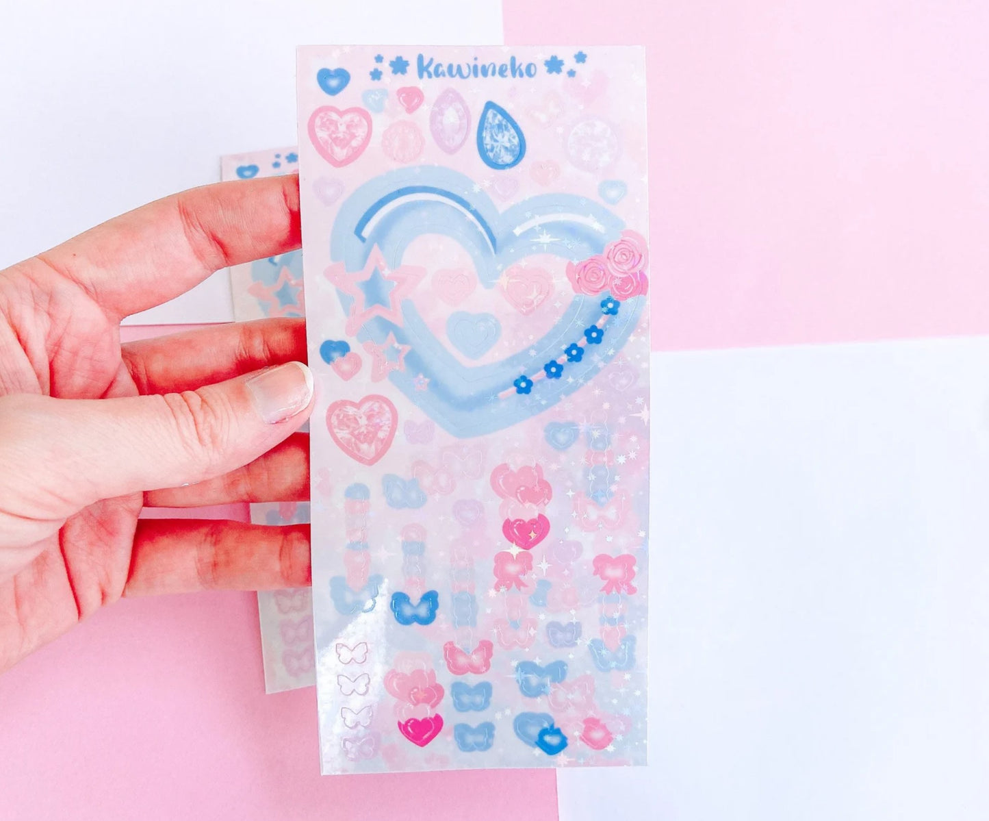 Soft pastel heart frame and decos sticker sheets