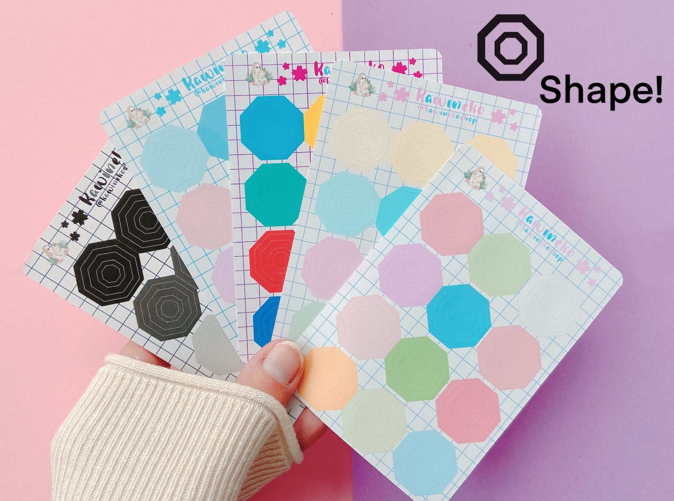 Octagon Outline concentric shapes stickers sheets – Kawineko