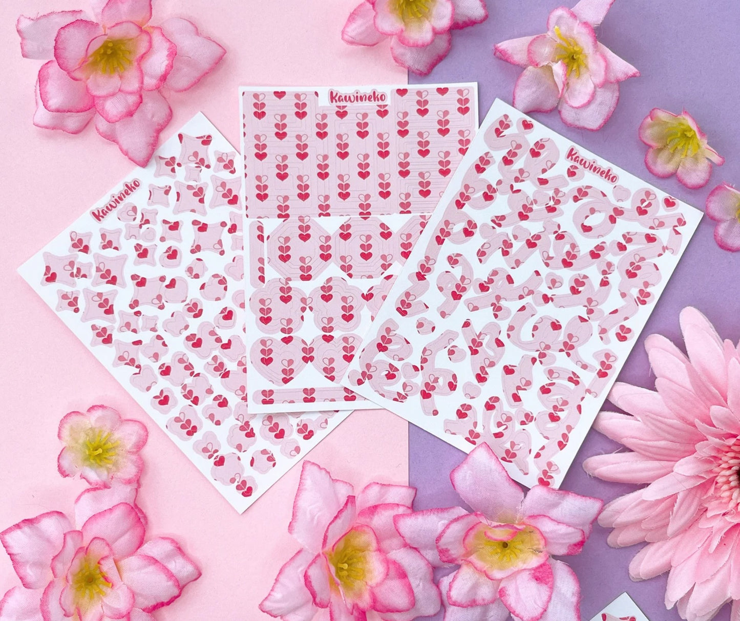 Valentine's Day Ribbons with LOVE pattern sticker sheets