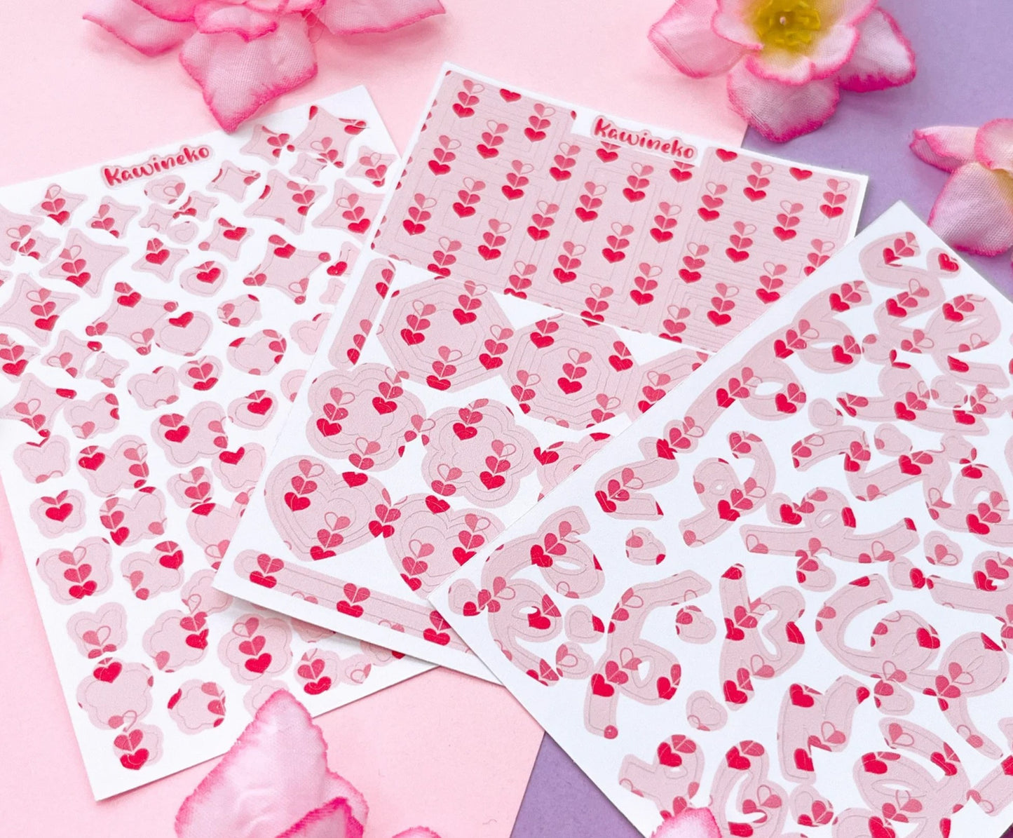 Valentine's Day Ribbons with LOVE pattern sticker sheets