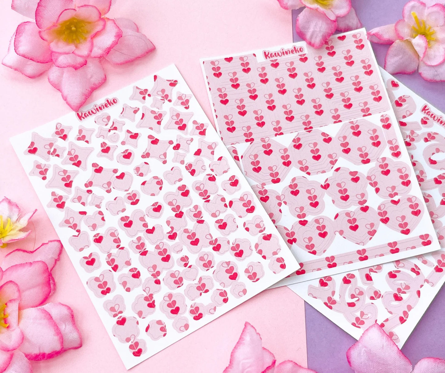 Valentine's Day Ribbons with LOVE pattern sticker sheets