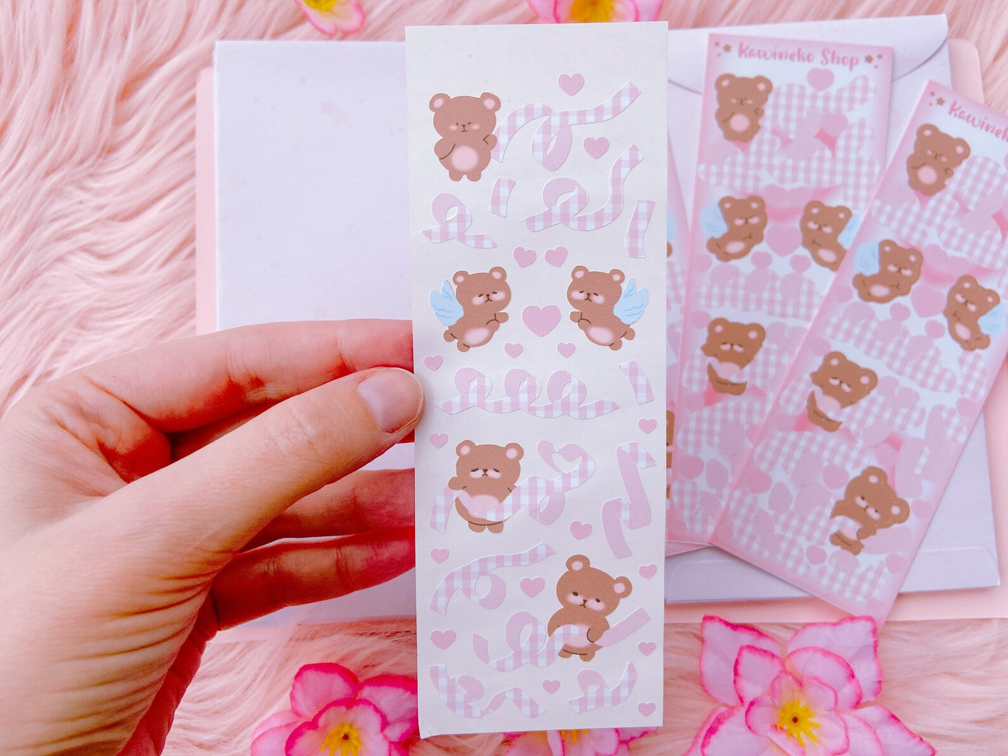 Bears plaid Ribbons valentine day love sticker