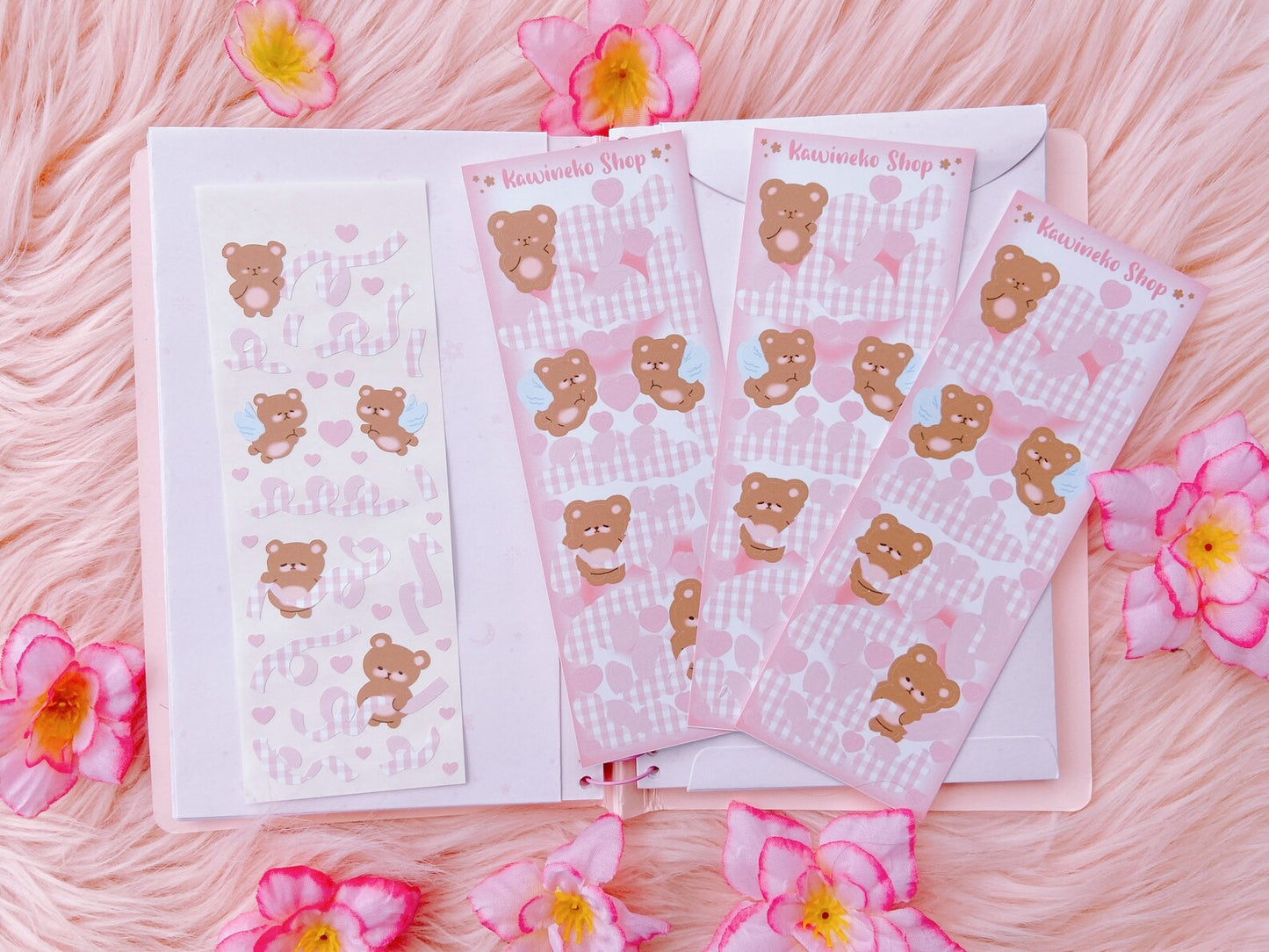 Bears plaid Ribbons valentine day love sticker