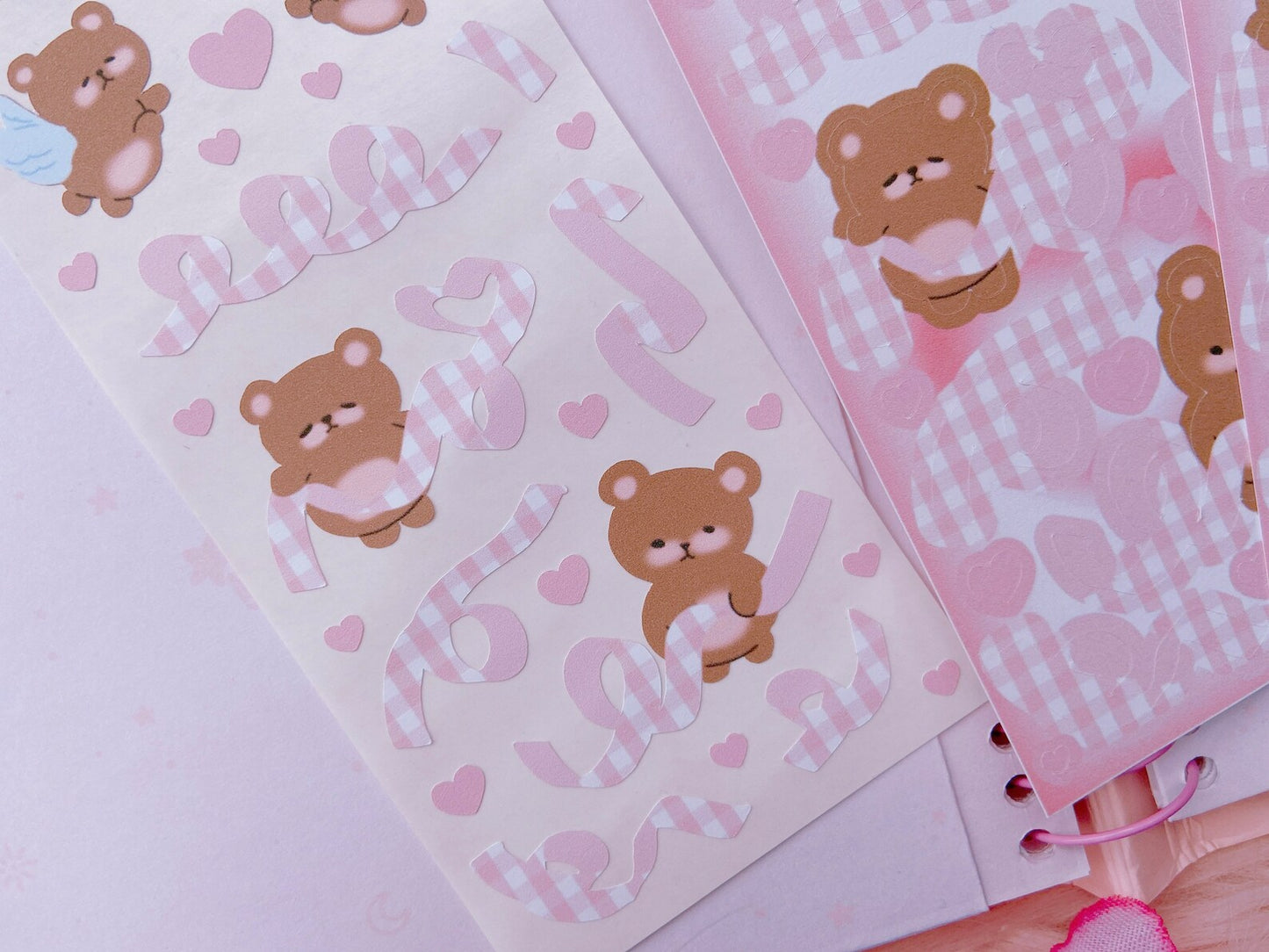 Bears plaid Ribbons valentine day love sticker