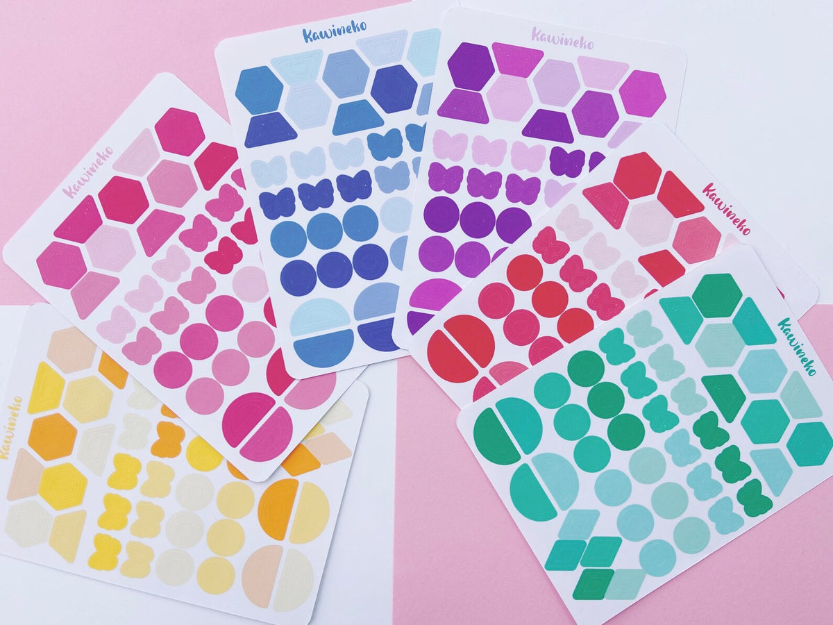 Colorful outline shapes sticker sheets – Kawineko